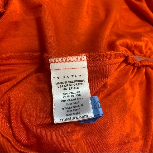 TRINA TURK Poppy Orange Romana Long Sleeve Shirred Ruched Dress Small R141730 - Picture 11 of 15